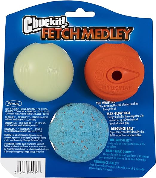 Chuckit! Medium Fetch Medley Balls 2.5 inch, 3-Pack